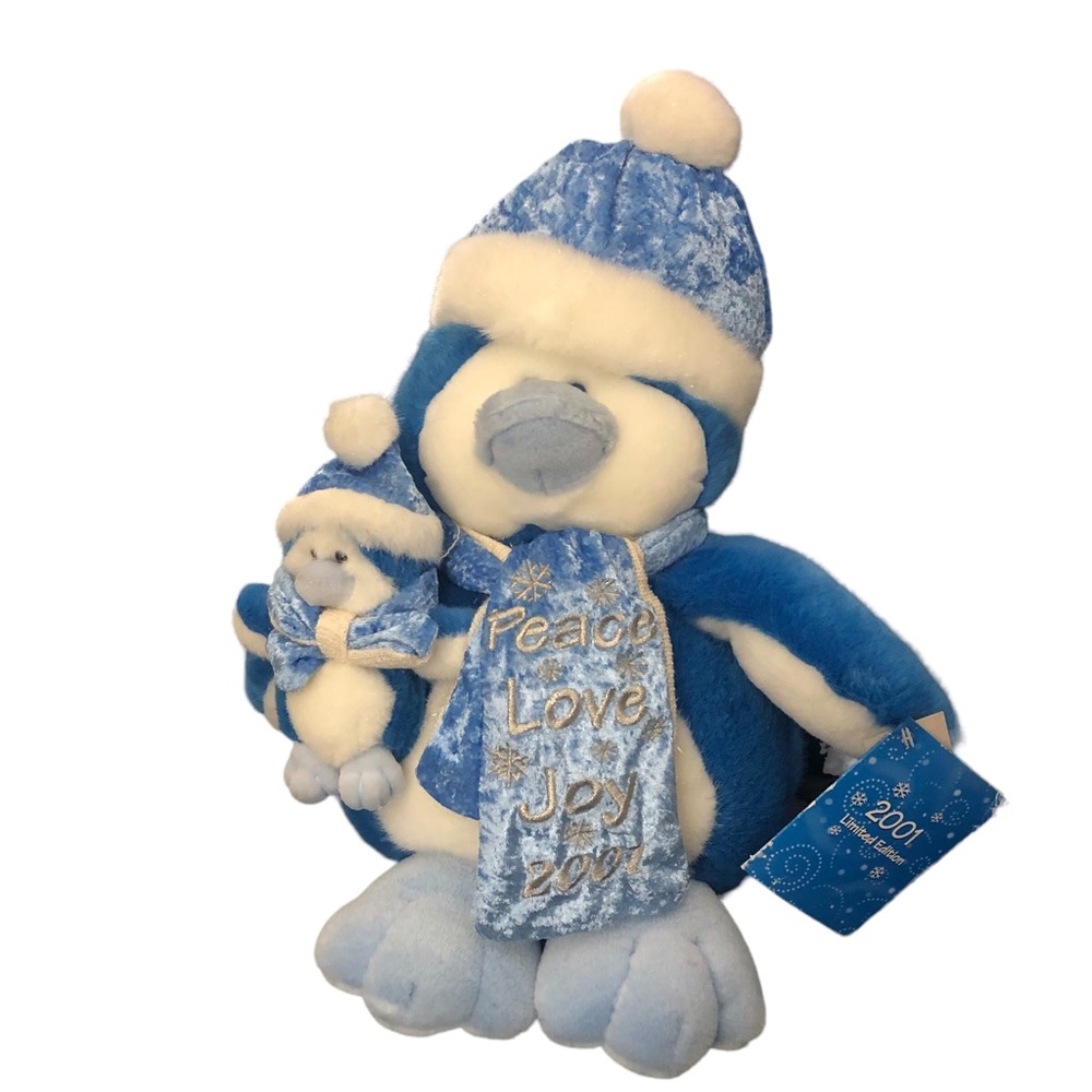 Plush 2001 Limited Edition "Peace Love Joy" Plush Stuffed Penguins old/new